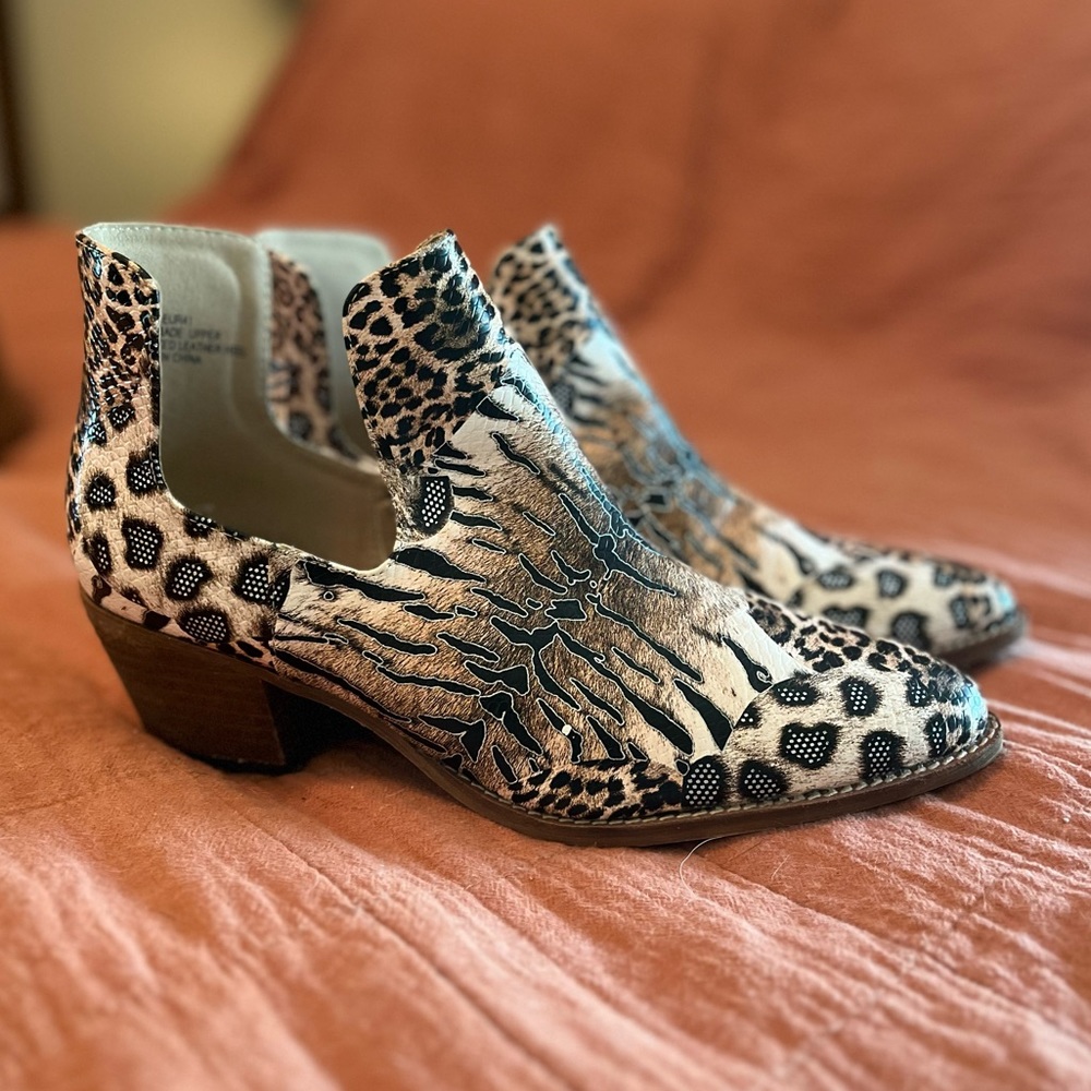 Animal print slip on booties
